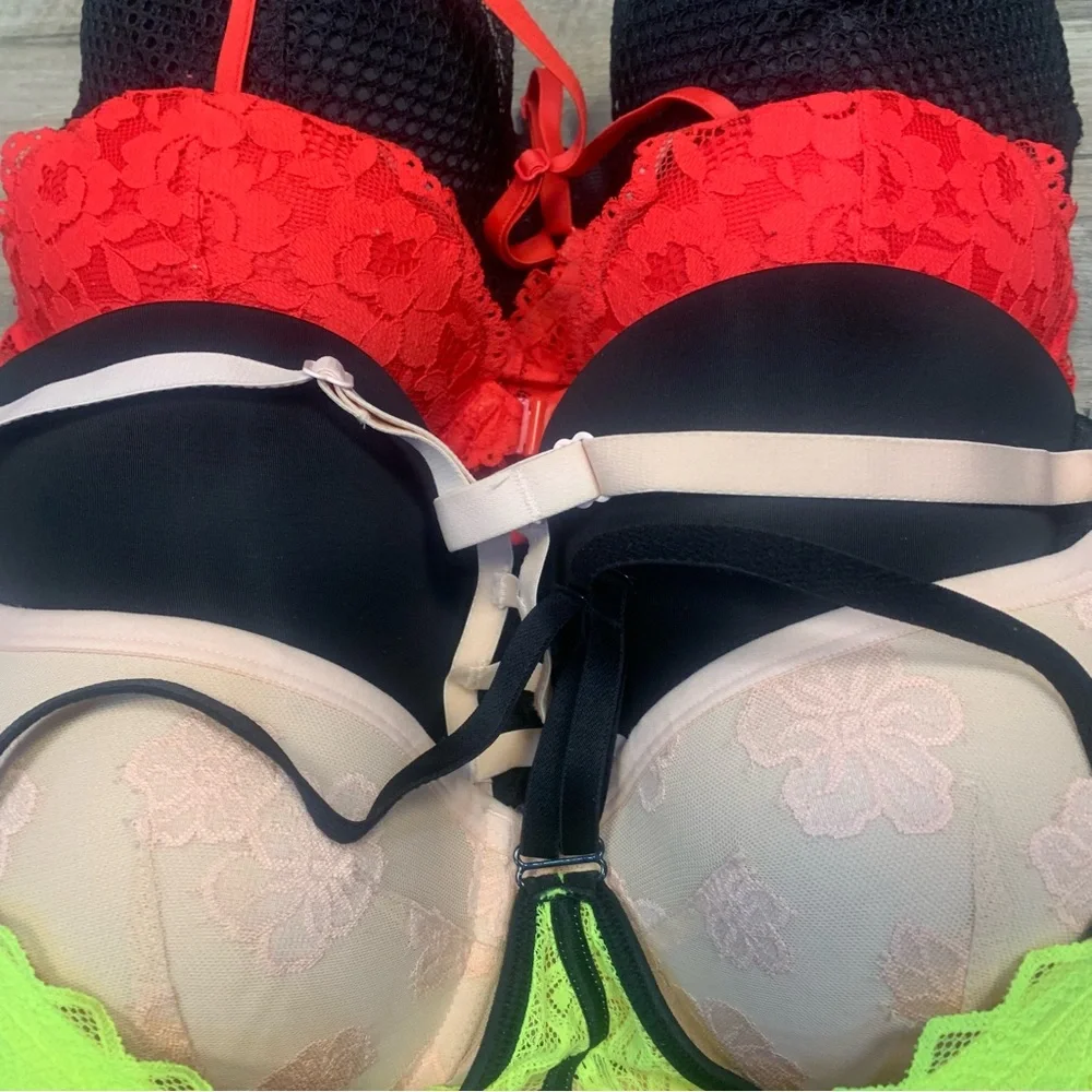 Victoria Secret PINK Bundle 5 Bras Variety Plunge Dream Angels Multi Lined Lace - Picture 3 of 11